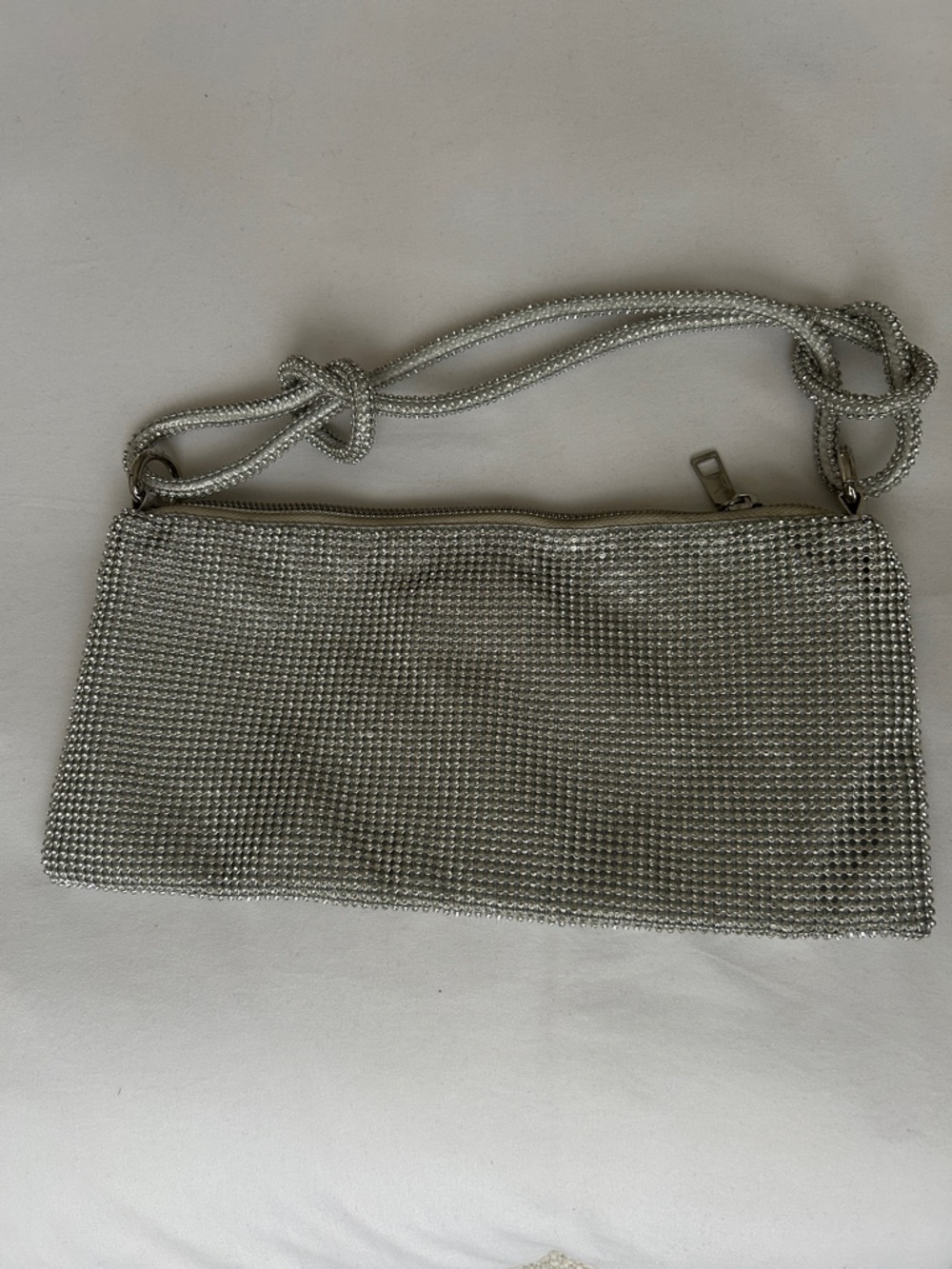 Silver Crystal Mesh Shoulder Bag - Women